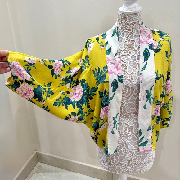 Anthropologie Floral Boho Open Front Kimono Top Cottagecore OS - Picture 5 of 9